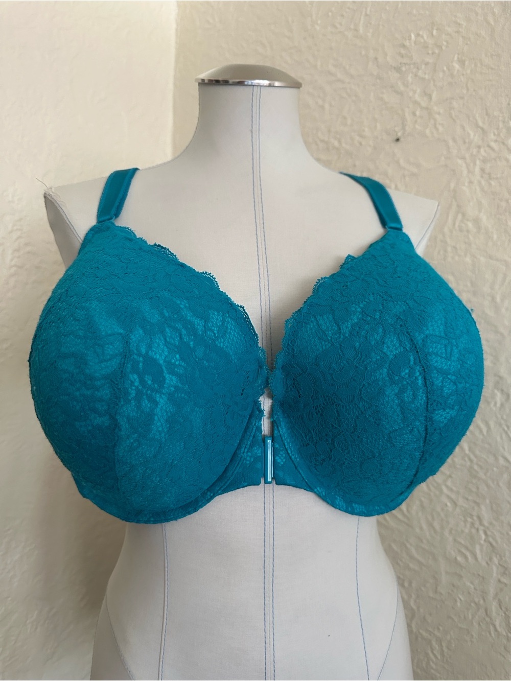 Torrid Perfect T-Shirt Push-Up Front Closure Turquoise Blue Lace Bra 44DDD